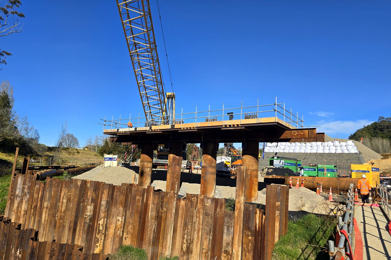 Abutment works behind the sheet pile wall. August 2026. SH29 Omanawa Bridge Replacement