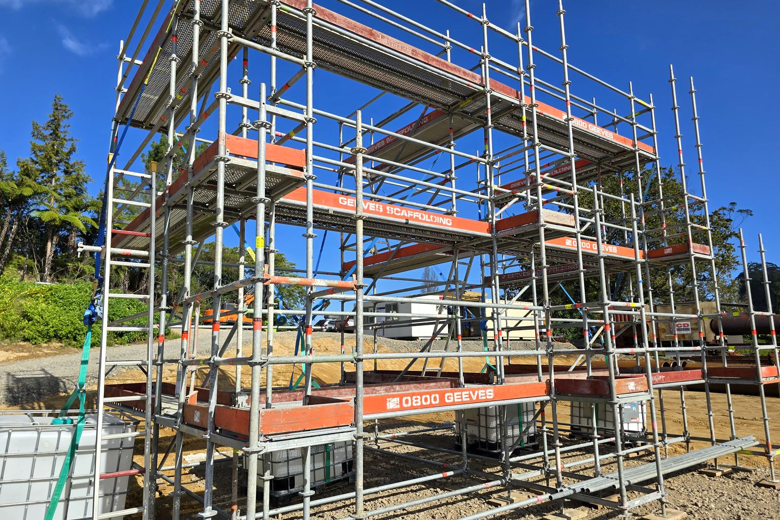 Access scaffold to the substructure. April 2026. SH29 Omanawa Bridge Replacement