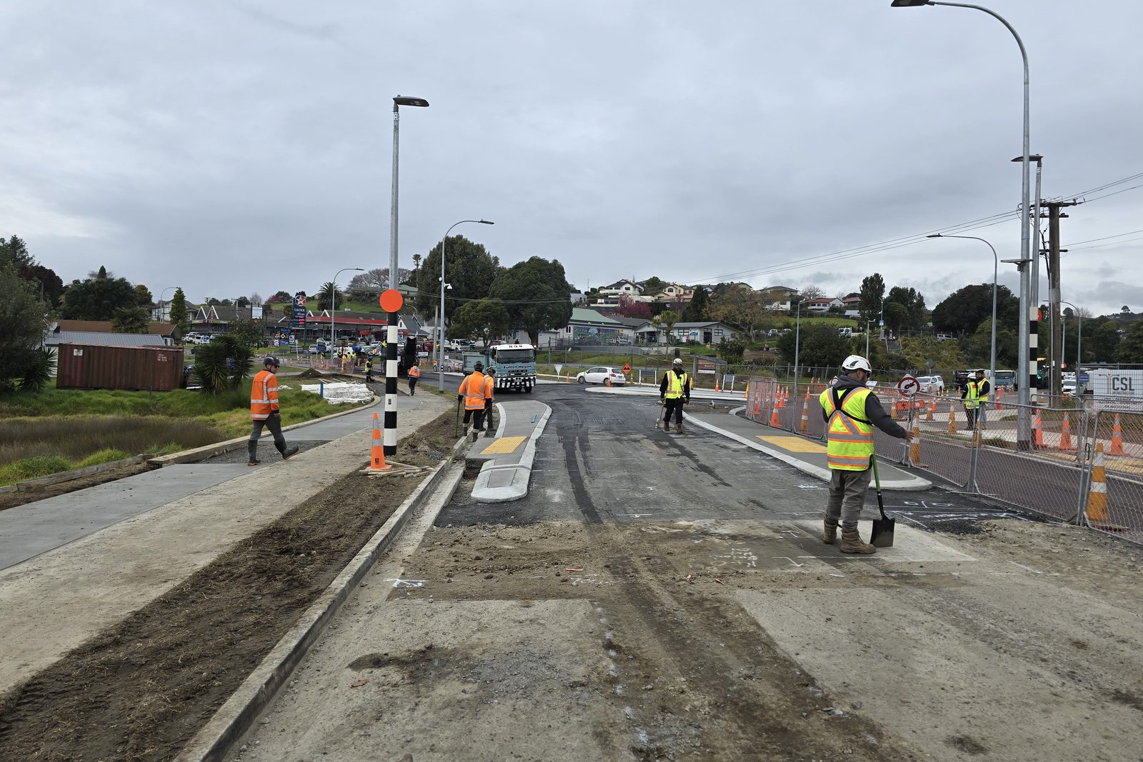 Kerb and channel at the Waitaha Road tie in. July 2024. Welcome Bay Road Roundabout